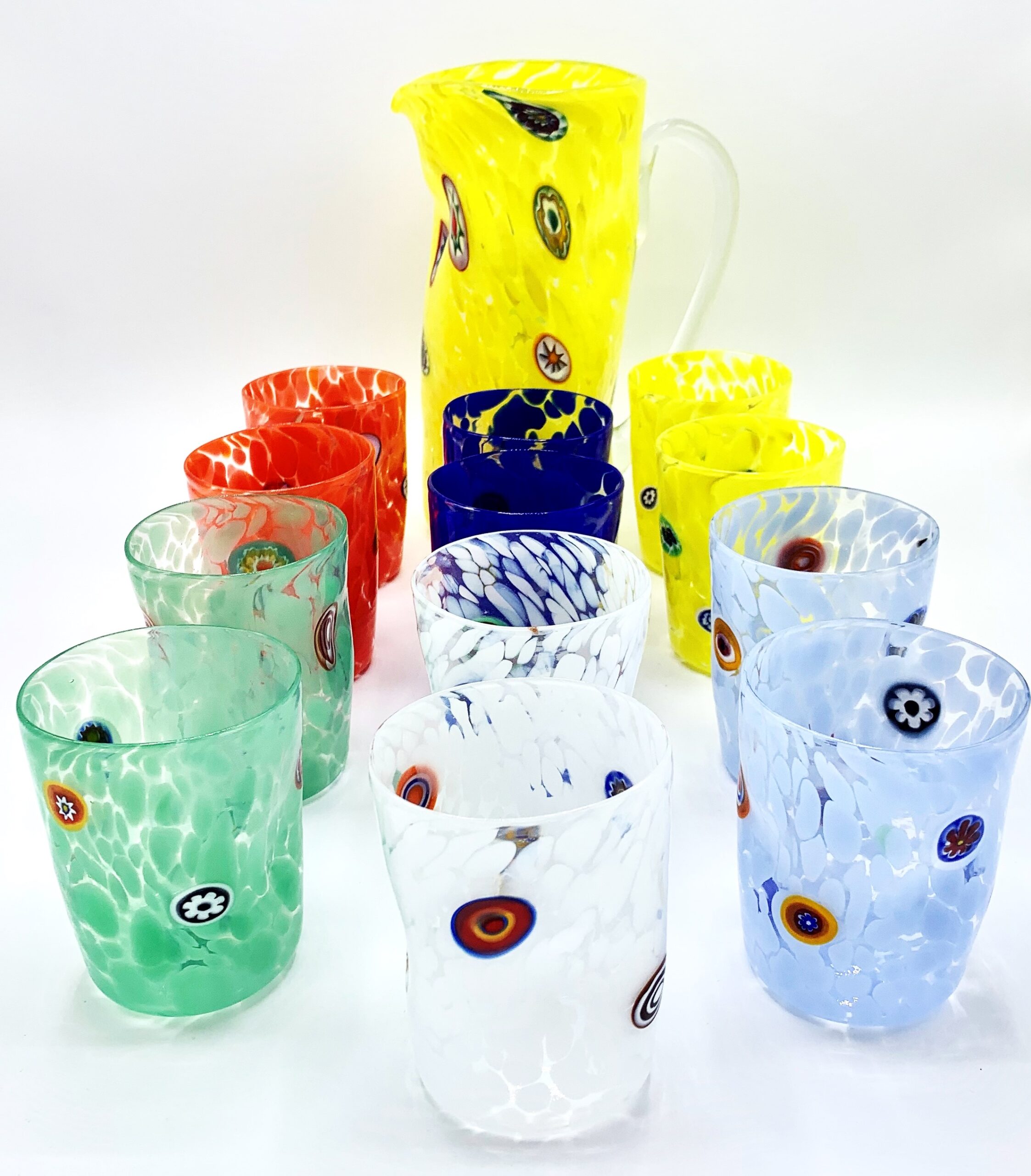 bad massefylde entusiastisk 12 stykker sæt med karaffel - Murano-glas - farvet gå til - Murano på nettet